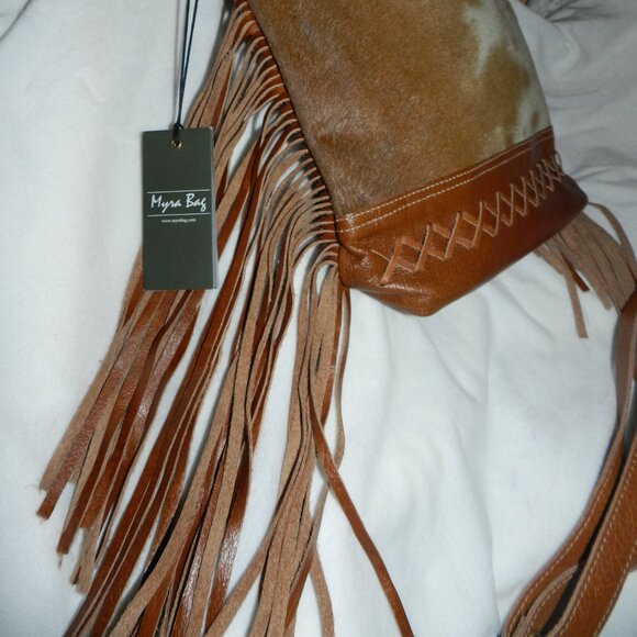 Myra Bag Hand-Tooled Leather Hairon Cowhide fringed Shoulder Bag🆕SHIP📦🏃🏻💨⚡ - Picture 5 of 16